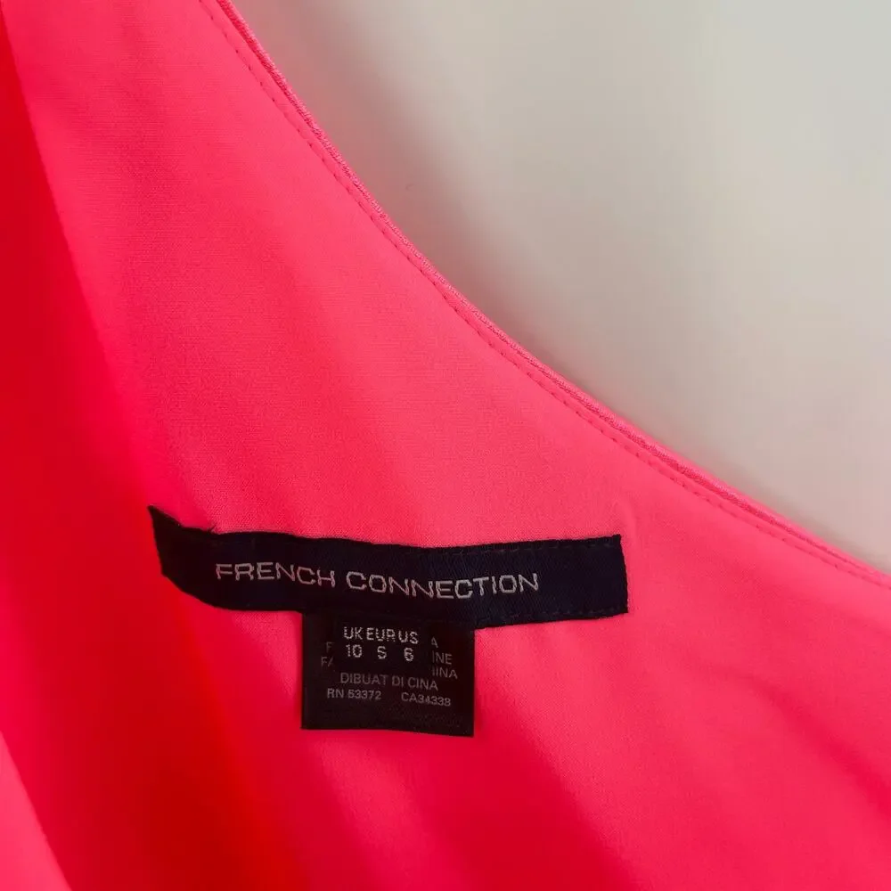 FRENCH CONNECTION Dress Size 6 Adaline Satin One Shoulder Midi Neon Pink NWT